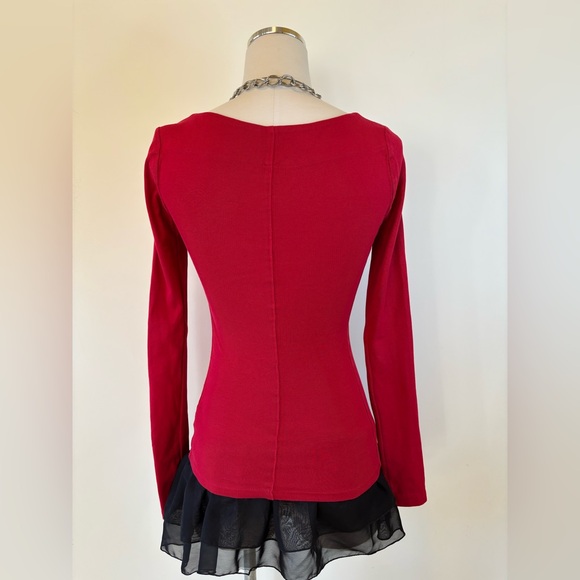 Free People Red Lace Up Y2K Twilight Bella Sean Henley Top - Picture 3 of 3